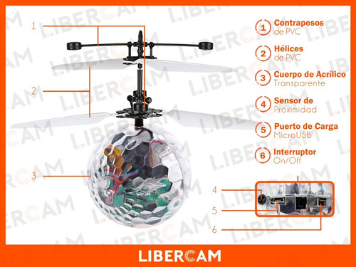 Imagen 6 de 10 de Bola Voladora Helicoptero Dron Esfera Luz Rgb Juguete Usb