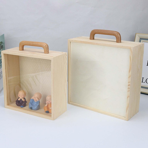 Caja De Madera Con Asa Vacía Con Tapa Acrílica Pequeña
