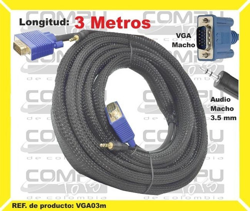 Cable Vga+ Audio+ Malla Velcro 3m Ref: Vga03m Computoys Sas