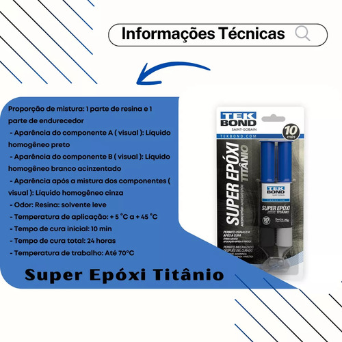 Cola Epox Titanium Aço Aluminio Ferro Cobre Metal Tekbond