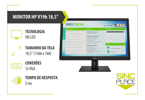 Monitor HP V19B led 18.5" preto 100V/240V