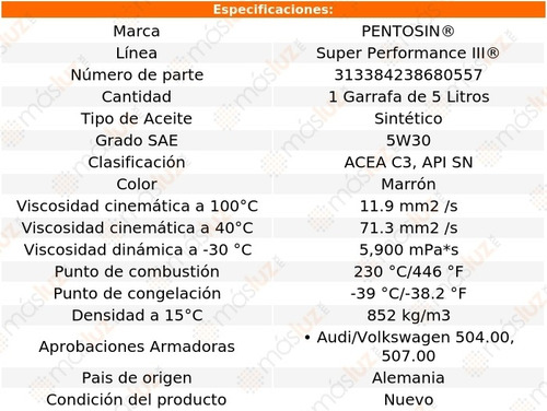 5 Lts Aceite De Motor 5w30 Ml320 V6 3.2l 98/03