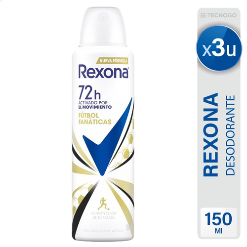 Desodorante Rexona Futbol Fanaticas Aerosol Pack X3