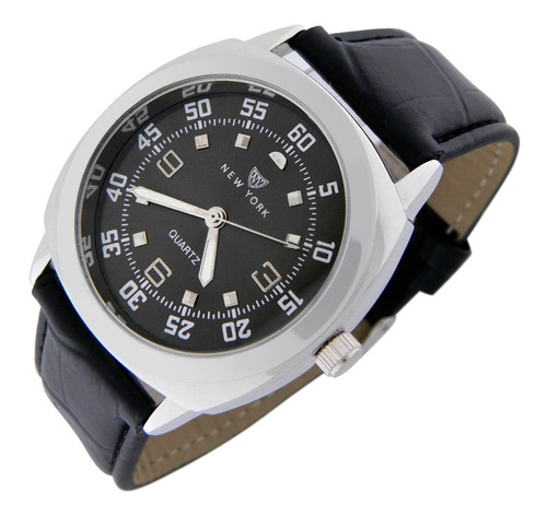 Reloj New York Hombre Ny032 Metalico Malla Cuero Sintético