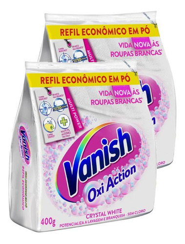 2 Tira Manchas Vanish Oxi Action Crystal White Em Pó 400g