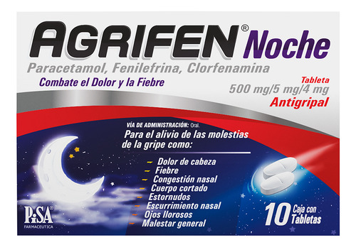 Agrifen Noche Tableta 500/5/4 Mg, 10 Tabletas