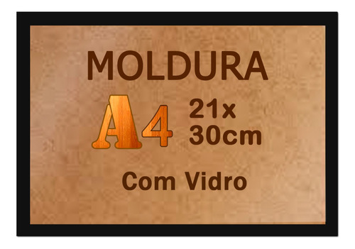 Moldura Quadro A4 Para Certificado Com Vidro 30x21 Cor Preto