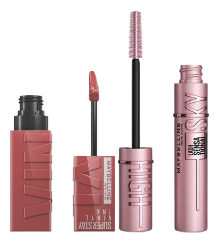 Kit Maybelline Labial Vinyl Cheeky+ Máscara Pestaña Sky High