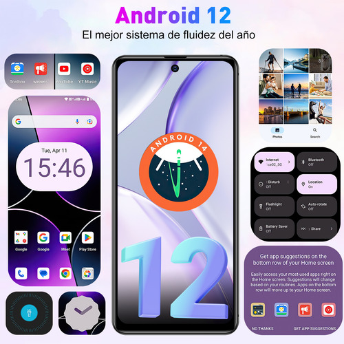 Celular 6.8 Screen Android Xnano 12 Sim Dual 4 Gb Ram 64 Gb Rom Hd + 60 Hz Phone Mobile Camera De 13+5 Mp Black, Big Battery Of 5000 Mah, Motopoco Incluye Adaptador, Color Negro