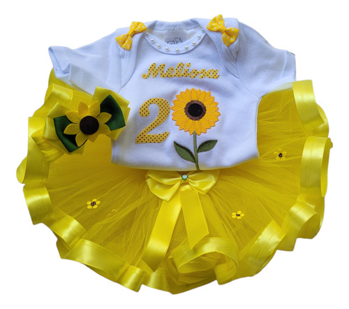 Fantasia Personalizada Infantil Girassol Flor Body Com Nome