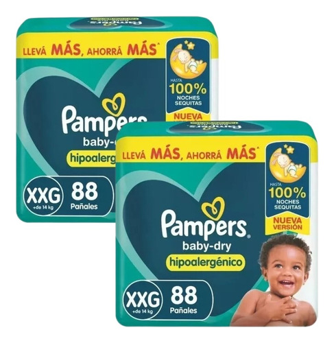 2un Pañales Pampers Baby-dry  Xxg 88 u