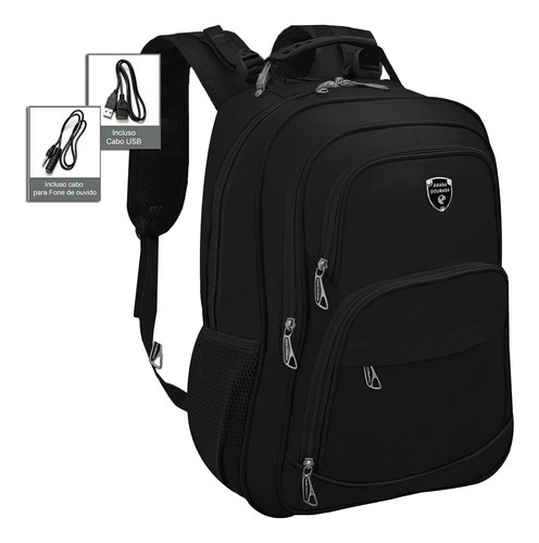 Mochila Bolsa Masculina Feminina Semi Impermeavel Notebook Cor Preto