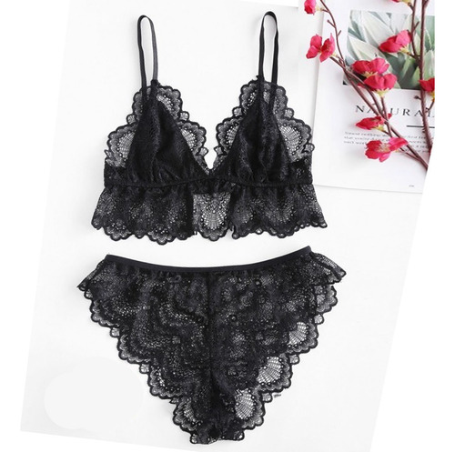 Conjunto De Calzoncillos De Lencería De Encaje Con Sujetador