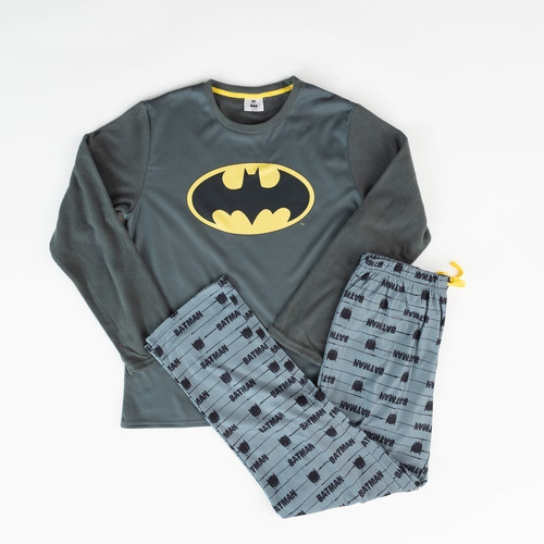 Pijama Hombre Algodon Invierno Batman Clasico Gris Oscuro