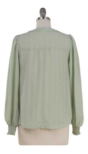 Imagen 3 de 7 de Blusa Vestir Manga Larga Trama Cuadros Escote Botones Fresca