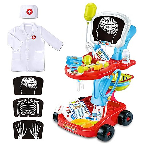 Kit De Carrito De Doctor Niños Estetoscopio, Abrigo De...