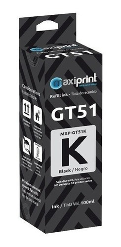 Botella De Tinta Hp Compatible Mxp Gt51 / Gt52 (k)