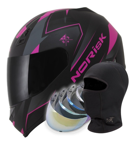 Capacete Feminino Norisk Ff391 Stiples Rosa+viseira+toca