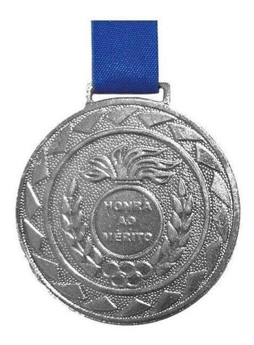 Kit Com 100 Medalhas De Prata M60 Hm Com Fita Azul Crespar