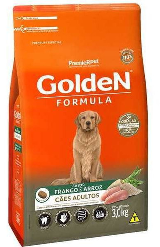 Ração Golden Cães Adultos Frango E Arroz 3kg