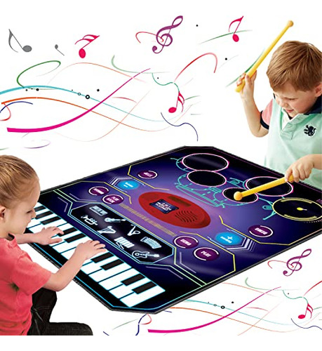 2 En 1 Kids Music Learning Toys For Boys Girls, Drum Set + P