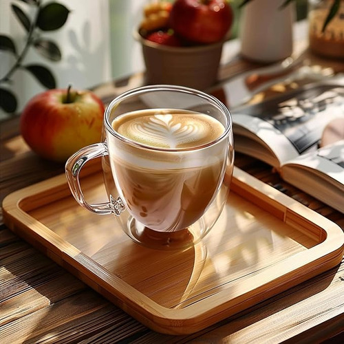 Pack 4 Tazas Doble Pared Vidrio 150ml Cafe Te Capuccino