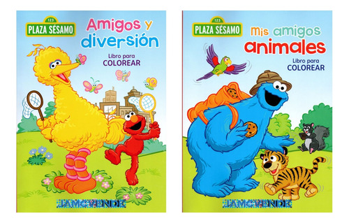 Set De 2 Libros Para Colorear Plaza Sésamo Para Niños Elmo