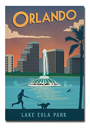 Orlando Lake Eola Park Travel Vintage Art Refrigerator Magne