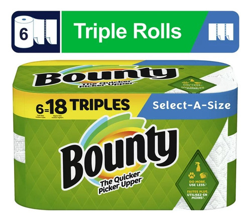 Toallas De Papel Bounty Select-a-size, 6 Rollos Triples