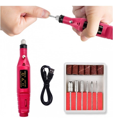 Kit Pulidor De Uñas Regargable Usb, 6 Puntas Intercambiables