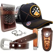 Comprar Kit Country Bone Bainha Celular Canivete Cinto Couro Fivela