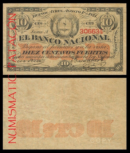 Billete 10 Centavos Fuertes Banco Nacional 1873 - Copia 643