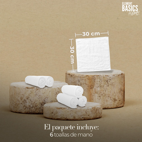 Juego De 6 Toallas Faciales O De Manos 100% Algodon Color Blanco Lisa