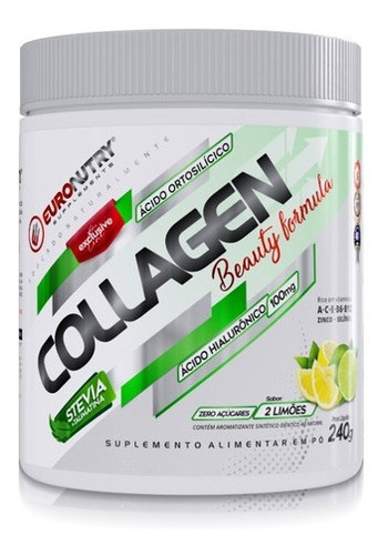 Colágeno + Ácido Hialurônico - 240g - Euronutry Sabor 2 Limões