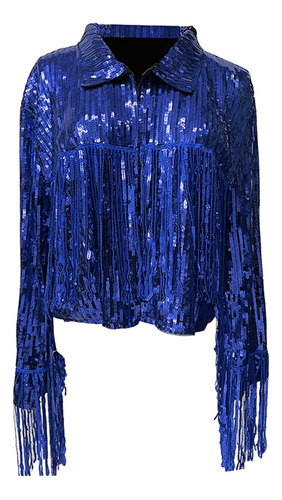 4 Chaqueta De Lentejuelas Para Mujer, Abrigo De Solapa, Azul