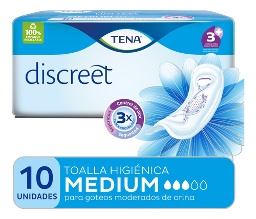 Toallita Tena Mujer Medium X10 Und Con Aloe Vera