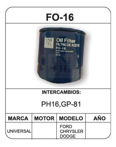 Filtro Aceite Unifl Freightliner Fla086 6cil 14.0l 1989-1994