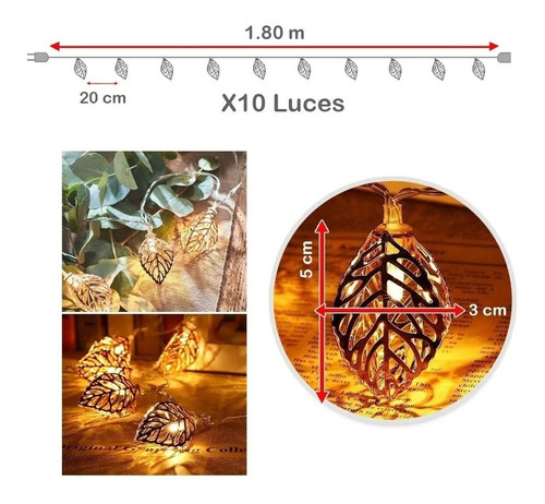Guirnalda Hojas Metalicas Con Luz Led
