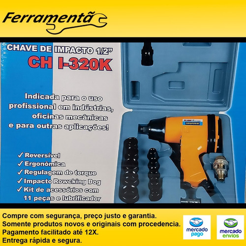 Imagem 5 de 7 de Chave Impacto 1/2 Kit 10 Soquetes Chi 320k Chiaperini Maleta