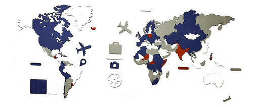 Mapa De Madera Del Mundo Multicolor Estilo Pop