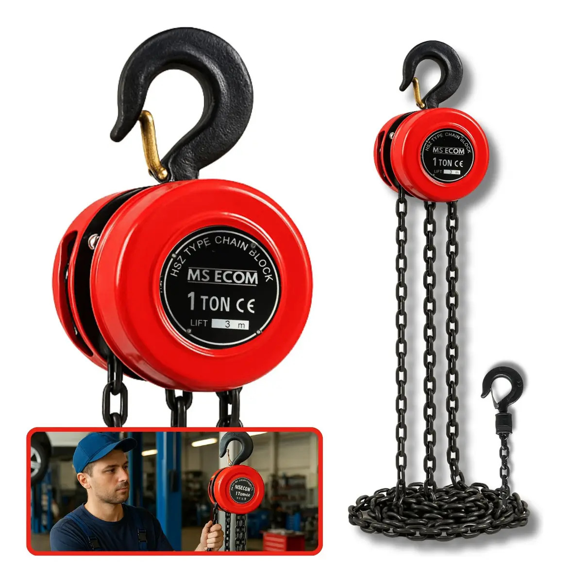 Talha Manual 1 Tonelada Corrente 3m 1000kg Com Freio