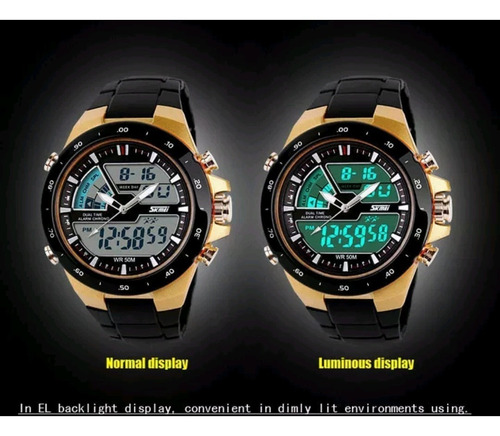 Relógio Masculino Sport Digital Wr50m Dourado Skmei 1016