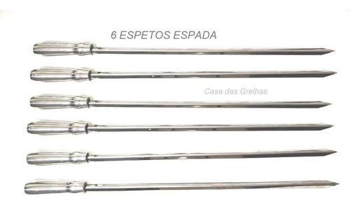 6 Espetos Churrasco Em Inox Com 70cm Lamina Duplo E Simples 