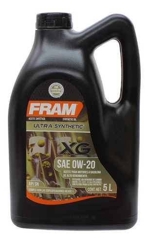 Aceite Fram Sintetico Api Sn 0w20 Tipo Dexos Ng 5l Saf0w20n5