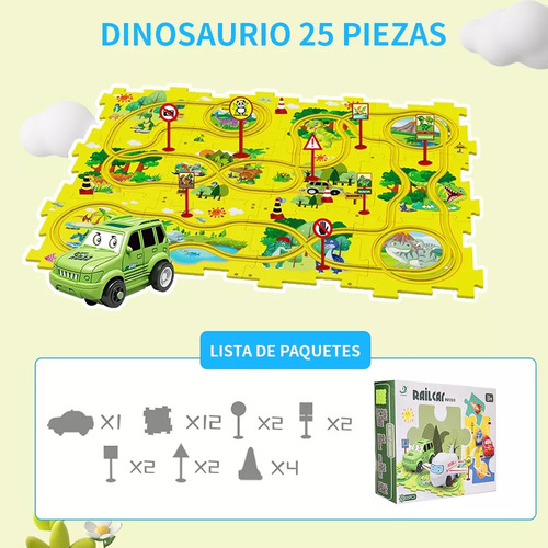 Coche De Pista De Rompecabezas 25 Pz Dinosaurio