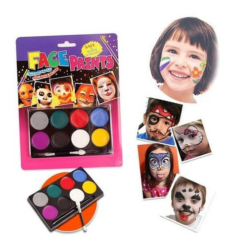 Kit Pinta Caritas Maquillaje Halloween Fiestas 8 Colores