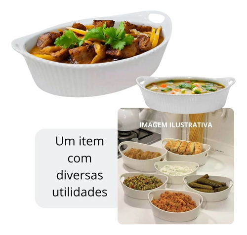 Kit Travessa Buffet 41cm Curva+ 2 Tigelas 1,3l Oval Com Alça