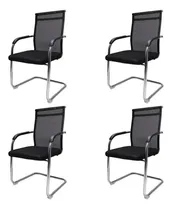 Comprar Kit de 4 sillas de oficina Londres, malla fija, color negro, silla de oficina baja, interlocutor fijo, tela de malla, tela de malla
