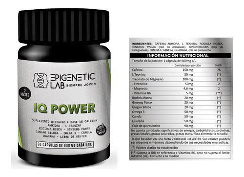 Neurotransmisor Elevador Del Iq Power 60 Cap Epigeneticlab 