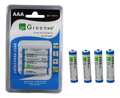 Pilas Recargables Aaa Pila Aaa Pack X4 Pilas 1100mah Green-e